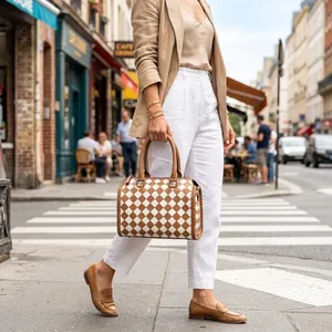 Diamond Lattice Genuine Leather Sport Shoulder Bag Women <b>Handbag</b> Zipper Purse Large Capacity Chains Portable Daily Travel Bag - Product Image 3