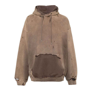 เสื้อฮู้ดดี้ผู้ชายขายดี งานดิสเทรส รับผลิตแบบ OEM ขายส่งราคาถูก เสื้อผ้าลำลองสไตล์สตรีท ย้อมสีพื้น สำหรับฤดูหนาว ผ้าฝ้าย 100% - Product Image 1
