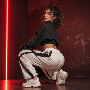 Pantalon de jogging unisexe ample et imperméable en nylon à rayures personnalisées, coupe oversize, jambe large, coupe-vent pour la randonnée en extérieur - Product Image 3