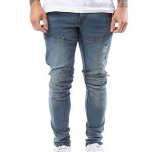 Jean cargo en denim pour homme, coupe droite, extensible, taille confortable, avec rivets, motif uni, effet usé - Product Image 2