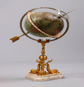 Premium brass armillary sphere globe on winged lion pedestal base with built-in <b>compass</b>, available at wholesale prices. - Product Image 5