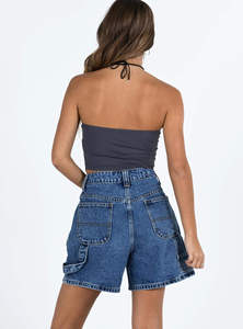 Shorts de mezclilla ajustados de cintura media para mujer, casuales de verano con cierre de botones, lavado claro personalizado, 100% bordado con efecto abullonado. - Product Image 5