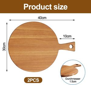 Eco Friendly Acacia Wood Cutting Board Round Pizza Board with Handle Kitchen Serving Tray for <b>Bread</b> Fruit - Product Image 3