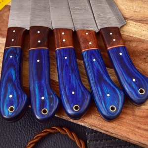 Couteau de cuisine en acier Damas, lame à pointe tombante, manche en bois, couteau artisanal DIY, pièce unique - Product Image 6