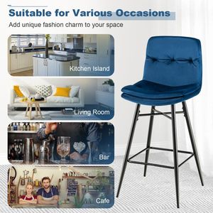 Set di 2 Sgabelli da Bar in Velluto Trapuntato da 29 Pollici con Poggiapiedi e Schienale Confortevole - Product Image 4