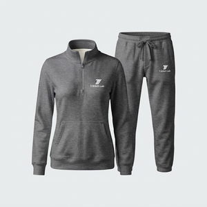 Conjunto Casual de Dos Piezas para Mujer, con Cierre de Cremallera de un Cuarto, Mangas Largas, Logotipo Personalizado, Diseño Sólido, Secado Rápido y Transpirable - Product Image 5