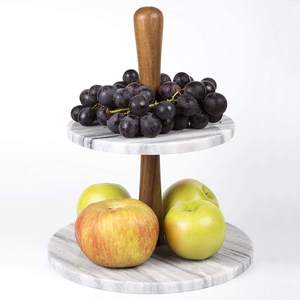 Natural <b>Marble</b> Stone Acacia Wood Cake Stand Dessert Fruit Cupcake Serving <b>Tray</b> for Kitchen Dining Part - Product Image 3