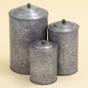 Wholesale Factory Supply Galvanized Metal Canister Set for Rustic Decor Farmhouse Kitchen Storage <b>Jars</b> Set of 3 Canister - Product Image 1