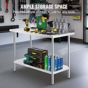 Tavolo da Lavoro Commerciale in Acciaio Inox 48" X 36" con Profondità 24" per Preparazione Alimenti, Banco da Lavoro in Metallo Resistente - Product Image 5