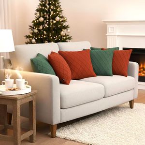 SOGA 6PC 45cm Diamond Knit Pillow Covers <b>Set</b> 3 Classic Red and 3 Forest Green for Living Room <b>Sofas</b> - Product Image 6