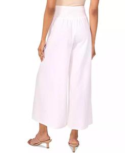 Pantaloni larghi tagliati in vita in misto lino da donna - Product Image 2