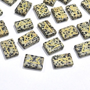 Dalmation Jasper Rune Stone <b>Set</b> Futhark <b>Crystal</b> Engraved Muntaha Agate Healing Stone Feng Shui Love Mascot Style - Product Image 3