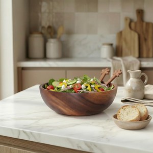 Tazón de Ensalada de Madera Hecho a Mano, Elegante Tazón Decorativo para Servir, Tazón de Madera de Acacia para Alimentos y Frutas, Tazón Redondo de Cocina para Verduras y Frutas - Product Image 1