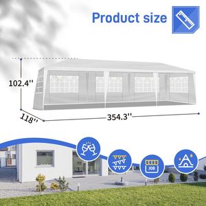 Carpa Impermeable Blanca para Bodas y Fiestas de 10' X 30', Gazebo para Patio Exterior con 8 Paredes Laterales Extraíbles - Product Image 4