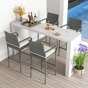 Set da Giardino in Rattan PE Resistente alle Intemperie con 4 Sedie da Bar con Braccioli e Cuscini per Spazi Esterni, Veranda e Cortile - Product Image 1