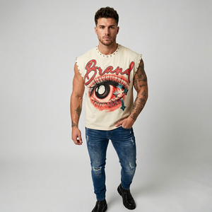 Glory Custom Oversized <b>Rhinestone</b> DTG Graphic Printed Tank <b>Top</b> New Trendy Street Wear Design For Unisex Wear - Product Image 5