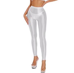 Leggings en satin uni sans couture à taille haute, confortables, extensibles, tricotés, ajustés, pour femmes, toutes saisons, en spandex - Product Image 1