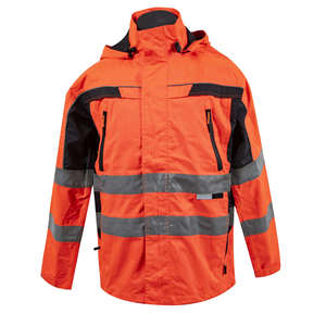 High Visibility Fluorescent Reflective Breathable Windproof Nylon Quick Dry <b>Waterproof</b> Safety <b>Work</b> Jacket Hood for Road - Product Image 1
