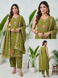 Embroidered Roman <b>Silk</b> Indian Pakistani Anarkali Salwar Kameez Set Sleeveless Neck Floral Cutwork Women's <b>Kurta</b> Palazzo Party - Product Image 3