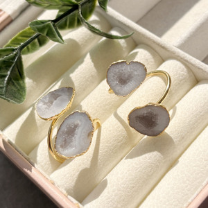 Raw White Geode Druzy Open <b>Ring</b> Gold Plated Adjustable Natural <b>Crystal</b> Statement <b>Ring</b> Boho Jewelry Gift for Girlfriend - Product Image 6