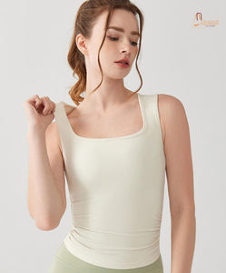 Débardeur de yoga sans manches à larges bretelles, avec coussinets intégrés, antichoc, en tricot 100% coton, pour le sport et le fitness, style décontracté - Product Image 1