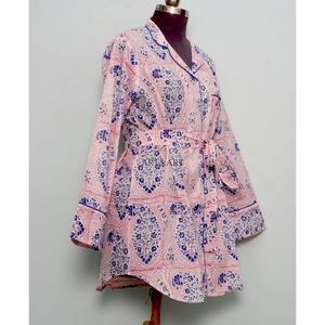 Women's Sweet Natural Floral 100% Cotton Plus Size Long Shirt <b>Dress</b> Fit Flare Sleeves Belt Knee-Length Eco-Friendly Breathable - Product Image 5