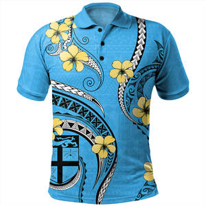 เสื้อโปโลชายสีน้ำเงินลายดอกโพลีนีเซียน แขนสั้น ผ้าโพลีเอสเตอร์ 100% ทรงปกติ ดีไซน์ลำลอง พิมพ์ลาย - Product Image 1