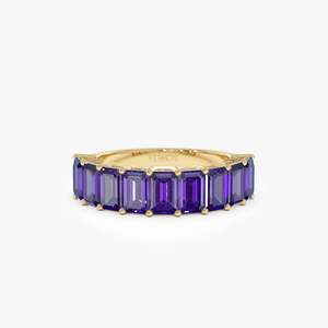 Anillo de oro de 9 quilates con 9 piedras de amatista natural tallada, chapado en oro brillante sobre plata de ley 925, para mujeres y niñas. - Product Image 1