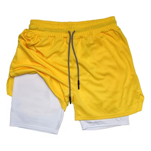 High Quality Gym <b>Short</b> For Men's Yellow Color Anti Wrinkle Quick Dry Double Layer <b>Compression</b> <b>Shorts</b> For Adult - Product Image 2