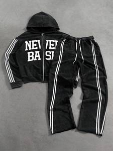 ชุดเซ็ตเสื้อฮู้ดมีซิปและกางเกงขายาวสไตล์สตรีทแวร์ Streetrush สำหรับทุกเพศ น้ำหนักเบา ระบายอากาศได้ดี พิมพ์ลายตัวอักษร แถบข้างตัวเสื้อ - Product Image 2