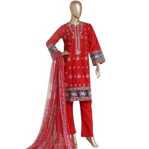 ชุดสัลวาร์กะมีซสำหรับผู้หญิง ดีไซน์ผ้าฝ้าย/ผ้าลอน ชุดสัลวาร์กะมีซปักลาย ผ้าฝ้าย/ผ้าลอน ชุดสัลวาร์กะมีซแบบปากีสถาน - Product Image 1