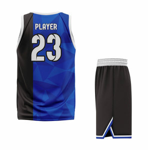 Customizable Sublimated Basketball Uniform Set Team 23 Blue Black V-Neck Sleeveless Moisture Wicking Unisex Adult Apparel - Product Image 2