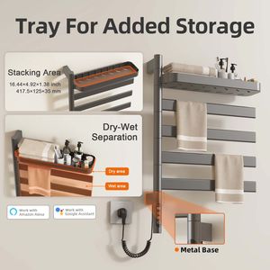 SIOYIE Porte-serviettes électrique mural intelligent, sèche-serviettes chauffant rotatif avec barres pivotantes et minuterie intelligente pour salle de bain - Product Image 5