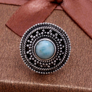 Bague en pierre de larimar, argent 925, pierre bleue, bague artisanale, bijoux inspirés de l'océan, bague bohème, bague artisanale unique - Product Image 4