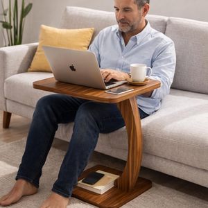 Mesa Moderna en Forma de C de Madera, Mesa para Portátil para Sofá, Cama y Mesita de Noche, Mesa Auxiliar Multiusos, Mesa de Centro Compacta y Resistente - Product Image 1