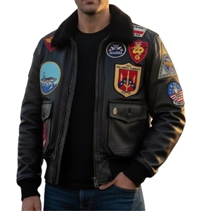 เสื้อแจ็คเก็ตบอมเบอร์หนังแท้สไตล์วินเทจ Avirex G-1 Top Gun สำหรับผู้ชาย |   เสื้อโค้ทนักบินแบบถอดปกขนแกะได้ - Product Image 1