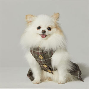 ODM-Robe pour chien de couple boutonnée à carreaux rétro en coton de créateur de Taïwan - Product Image 1