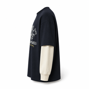 เสื้อยืดโอเวอร์ไซส์แขนสั้นผู้ชาย พิมพ์ลายสกรีน คอกลม ผ้าคอตตอนเจอร์ซีย์ 320 กรัม แต่งขอบตัดกัน สไตล์สตรีท พร้อมโลโก้แบบกำหนดเอง รุ่นวันเท็น - Product Image 4