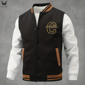 Custom Black Varsity Jacket Men Athletic C Patch Embroidery Letterman Jacket White Sleeves Casual Fashion Bomber Jacket Coat - Product Image 6