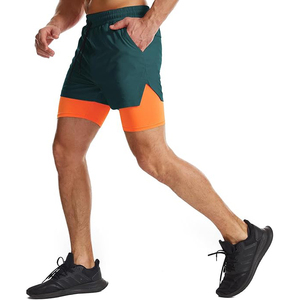 Two Tone Gym <b>Shorts</b> <b>Men</b> 2 in 1 Quick Dry Polyester Athletic <b>Shorts</b> with Contrast <b>Compression</b> Liner Workout Sports <b>Shorts</b> - Product Image 3
