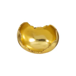 Premium Handmade Fruit Bowl with Contemporary Open Wire Metal Frame Designer ConstructionGolden Plastic Egg Shell Bowl Round - Product Image 2