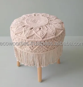 Best Selling Modern Cream Cushion Bamboo Pouf <b>Stool</b> Outdoor & Indoor Multi-Purpose Footstool for Bedroom Living Room - Product Image 5