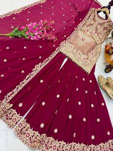 Conjunto de Salwar Kameez Tradicional de Seda Bordada, Ropa Étnica para Mujer, para Fiestas, Graduaciones, Bodas, Festivales, Kurta, Palazzo, Dupatta - Product Image 3
