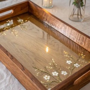 Plateau de service en bois Art Déco de qualité supérieure, fabriqué à la main en Inde, pour la décoration de la maison, sur le thème du Ramadan, vente en gros à l'exportation - Product Image 1