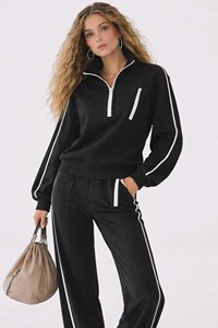 Women's Tracksuit Set Half-<b>Zip</b> Long Sleeve Solid Color Casual <b>Joggers</b> With Side <b>Pockets</b> Loose Fit Autumn Wear - Product Image 3