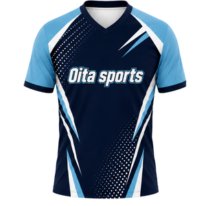 Customized Sky Blue Navy Blue Sublimated Volleyball Jersey Short Sleeve Athletic Sports Shirt Team Training Match Apparel - Product Image 1