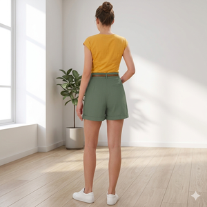 Wholesale Custom Women's Cotton Breathable Quick Dry Ruffles Mid Elastic Waist Fold-<b>up</b> Leg <b>Opening</b> Sporty Summer Shorts - Product Image 4