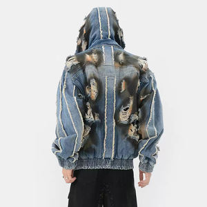 Nuevo Chándal de Invierno Personalizado con Forro Polar Desgastado, Transpirable y Ecológico, Talla Grande, en Mezclilla Desgarrada para Hombre - Product Image 2