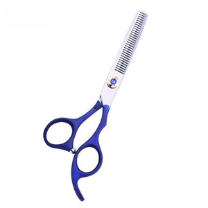 Ciseaux professionnels à effiler les cheveux en acier inoxydable, pour droitiers, manche long en plastique bleu, pointe affûtée, qualité A+, Ryzer Studio - Product Image 2