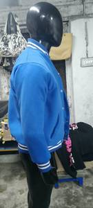 CUSTOM SF 198 <b>Men's</b> Blue Varsity <b>Jacket</b> <b>Fleece</b> <b>Lined</b> Stand Collar Regular Fit Casual Style Single Breasted Button Closure - Product Image 5